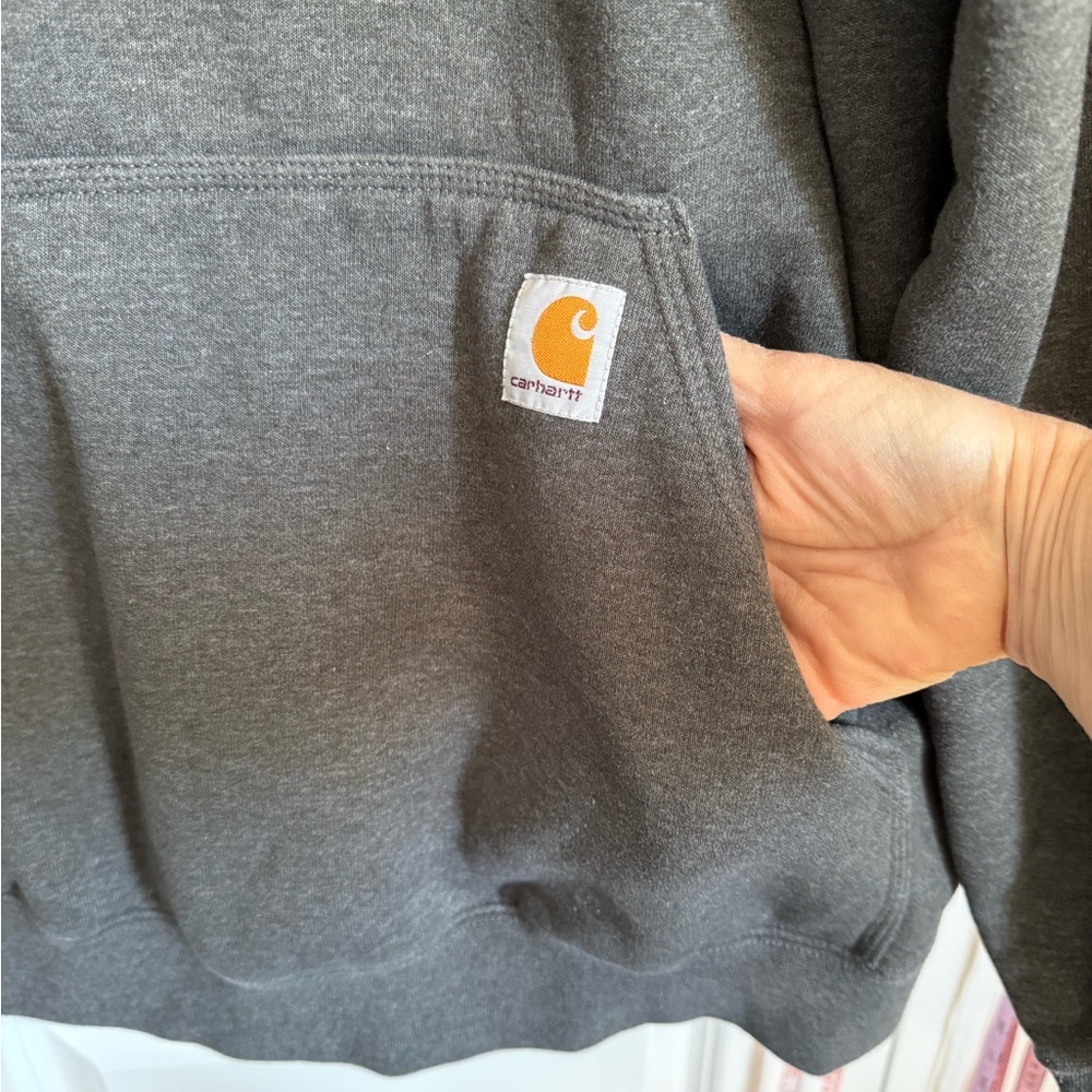 Carhartt Dark Gray Hoodie with Neon Yellow Logo - Picture 6 of 6